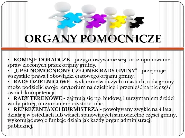 ORGANY POMOCNICZE • KOMISJE DORADCZE - przygotowywanie sesji oraz opiniowanie