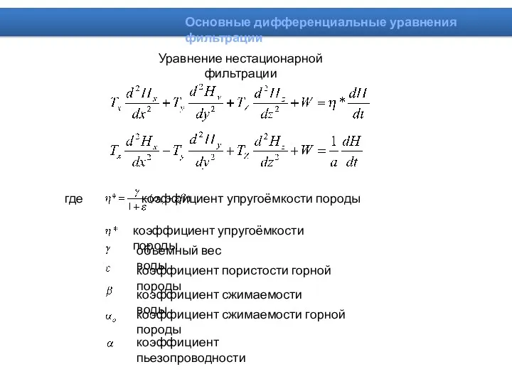 Уравнение нестационарной фильтрации где коэффициент упругоёмкости породы коэффициент упругоёмкости породы