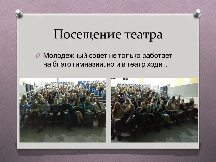 Посещение театра Молодежный совет не только работает на благо гимназии, но и в театр ходит.