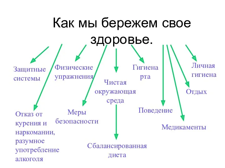 Как мы бережем свое здоровье. Чистая окружающая среда Сбалансированная диета