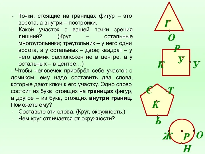 Точки, стоящие на границах фигур – это ворота, а внутри