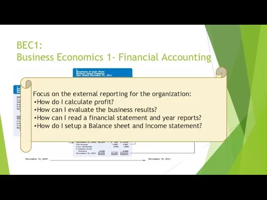 BEC1: Business Economics 1- Financial Accounting Focus on the external reporting for the