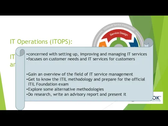 IT Operations (ITOPS): IT Service Management and the ITIL methodology concerned with setting
