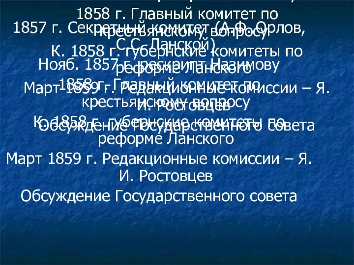 1857 г. Секретный комитет (А.Ф. Орлов, С.С. Ланской) Нояб. 1857