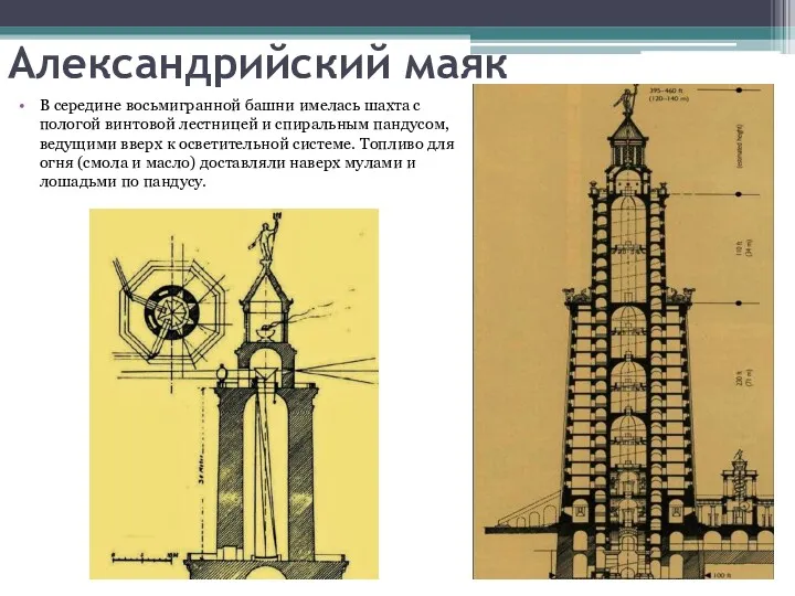 В середине восьмигранной башни имелась шахта с пологой винтовой лестницей