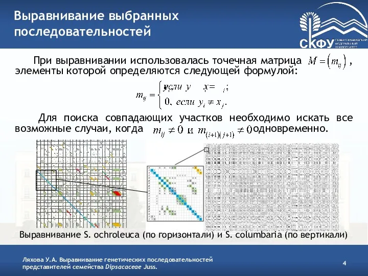 Выравнивание выбранных последовательностей При выравнивании использовалась точечная матрица , элементы