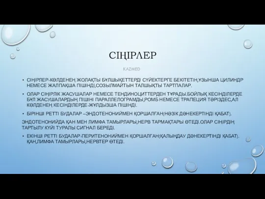 СІҢІРЛЕР СІҢІРЛЕР-КӨЛДЕНЕҢ ЖОЛАҚТЫ БҰЛШЫҚЕТТЕРДІ СҮЙЕКТЕРГЕ БЕКІТЕТІН,ҰЗЫНША ЦИЛИНДР НЕМЕСЕ ЖАЛПАҚША ПІШІНДІ,СОЗЫЛМАЙТЫН