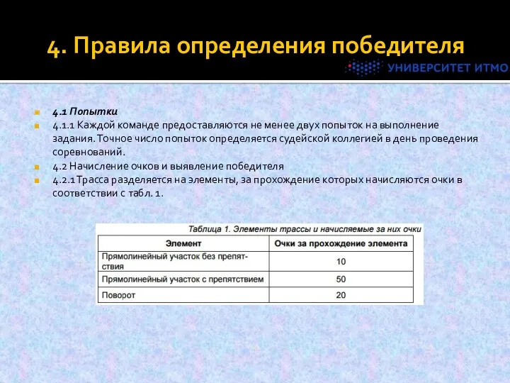 4. Правила определения победителя 4.1 Попытки 4.1.1 Каждой команде предоставляются