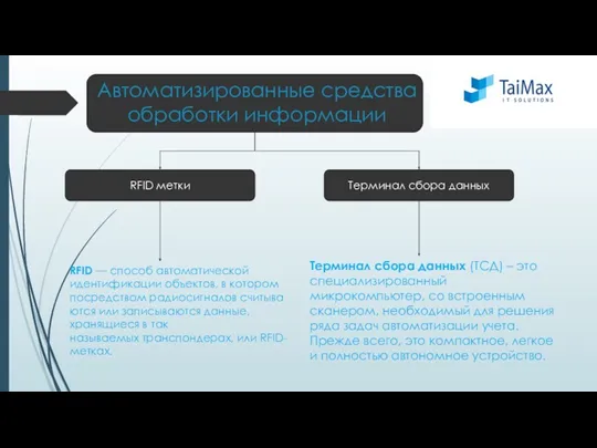 Автоматизированные средства обработки информации Терминал сбора данных RFID метки Терминал