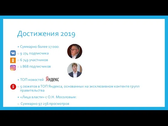 Достижения 2019 Суммарно более 17 000: 9 274 подписчика 6