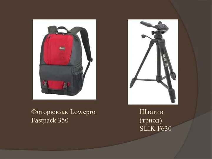 Штатив (триод) SLIK F630 Фоторюкзак Lowepro Fastpack 350