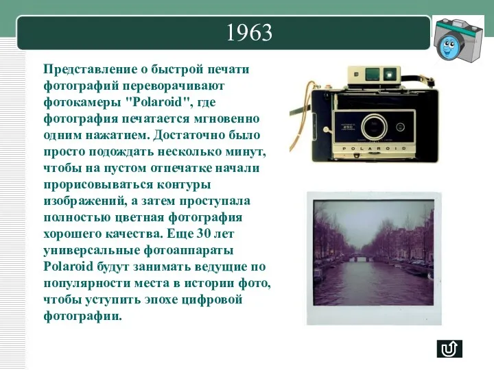1963 Представление о быстрой печати фотографий переворачивают фотокамеры "Polaroid", где