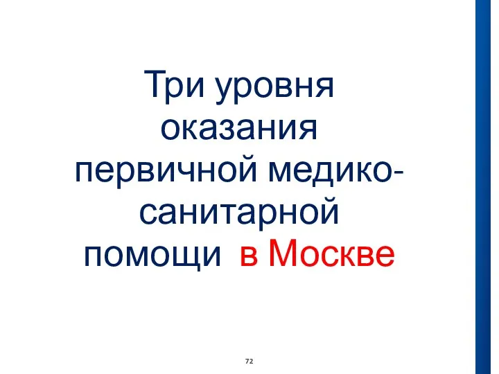 Три уровня оказания первичной медико- санитарной помощи в Москве 72