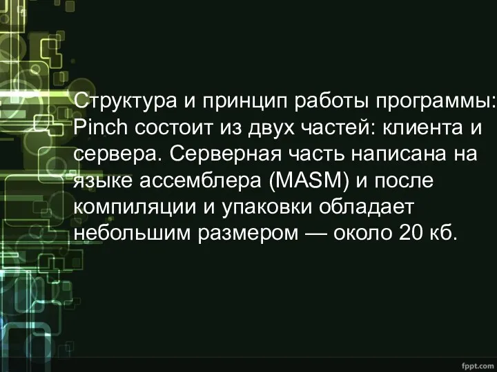 Структура и принцип работы программы: Pinch состоит из двух частей: