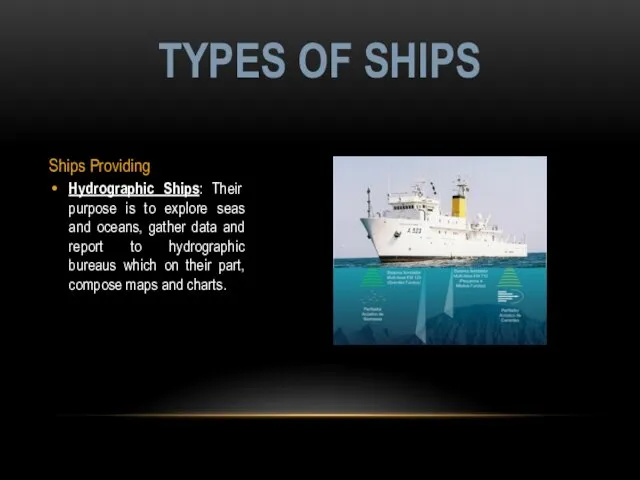 Ships Providing Hydrographic Ships: Their purpose is to explore seas and oceans, gather