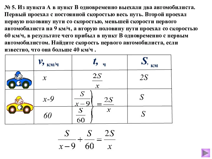 № 5. Из пункта А в пункт В одновременно выехали