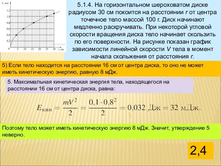 5.1.4. На горизонтальном шероховатом диске радиусом 30 см покоится на