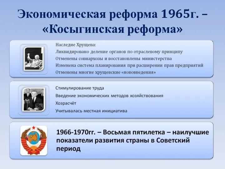 Экономическая реформа 1965г. – «Косыгинская реформа»