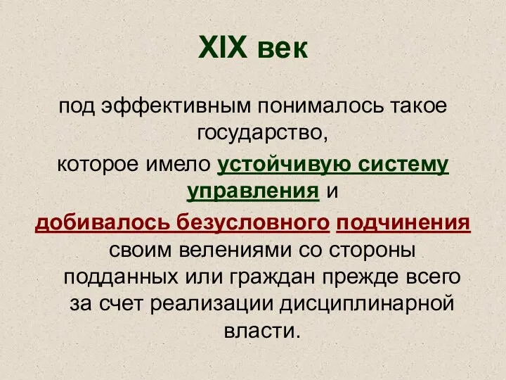 XIX век под эффективным понималось такое государство, которое имело устойчивую