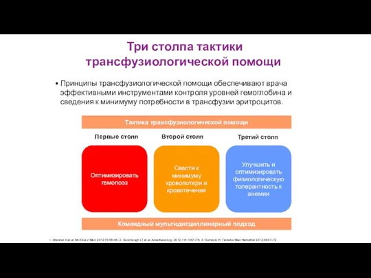 Три столпа тактики трансфузиологической помощи Принципы трансфузиологической помощи обеспечивают врача