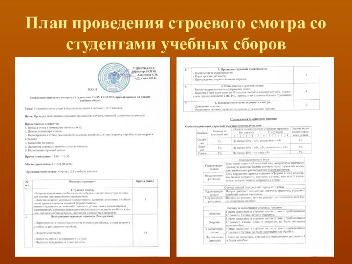 План проведения строевого смотра со студентами учебных сборов