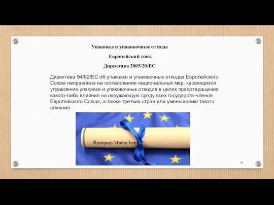 Упаковка и упаковочные отходы Европейский союз Директива 2005/20/ЕС Директива 94/62/EC