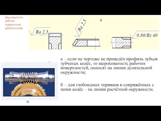 а – если на чертеже не приведён профиль зубьев зубчатых