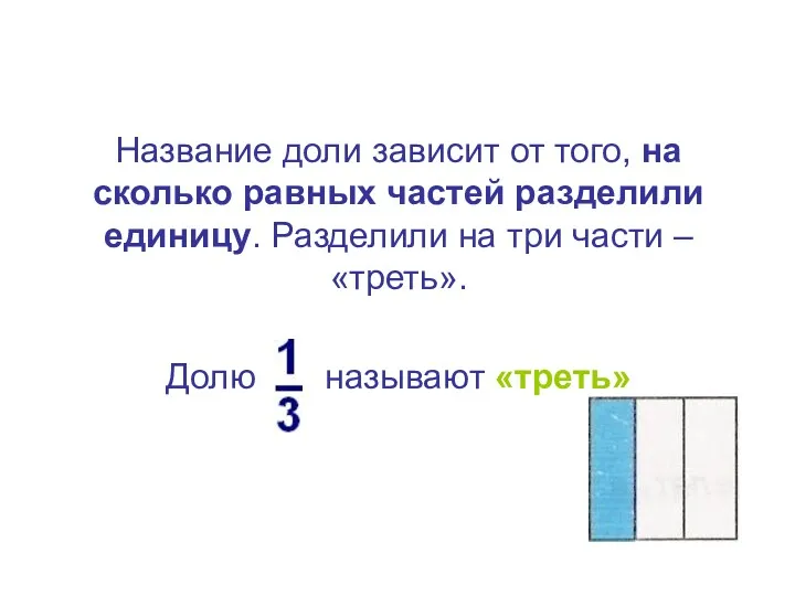 Название доли зависит от того, на сколько равных частей разделили