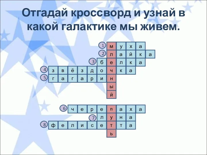 Отгадай кроссворд и узнай в какой галактике мы живем. а