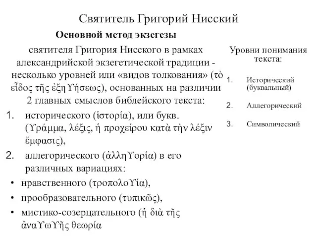 Святитель Григорий Нисский Основной метод экзегезы святителя Григория Нисского в