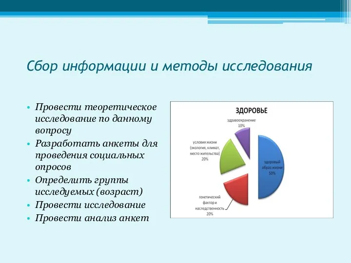 Сбор информации и методы исследования Провести теоретическое исследование по данному