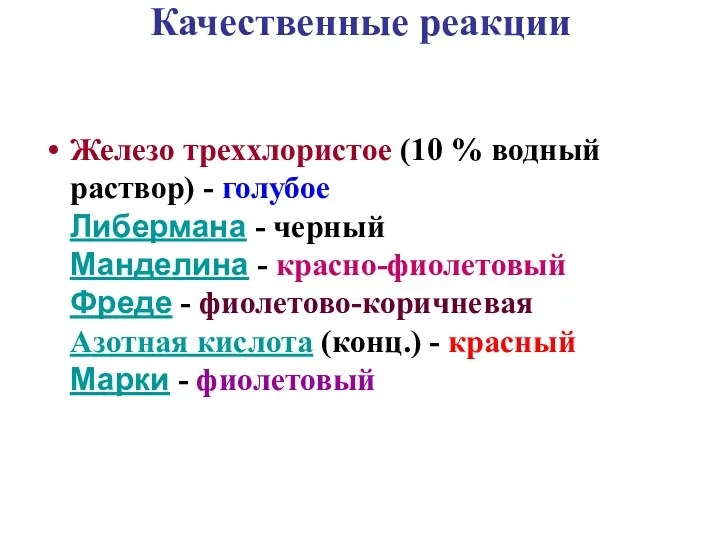 Качественные реакции Железо треххлористое (10 % водный раствор) - голубое