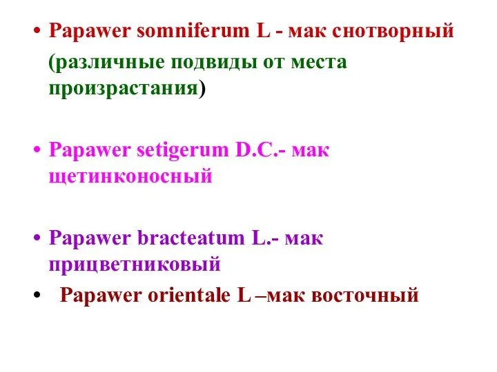 Papawer somniferum L - мак снотворный (различные подвиды от места