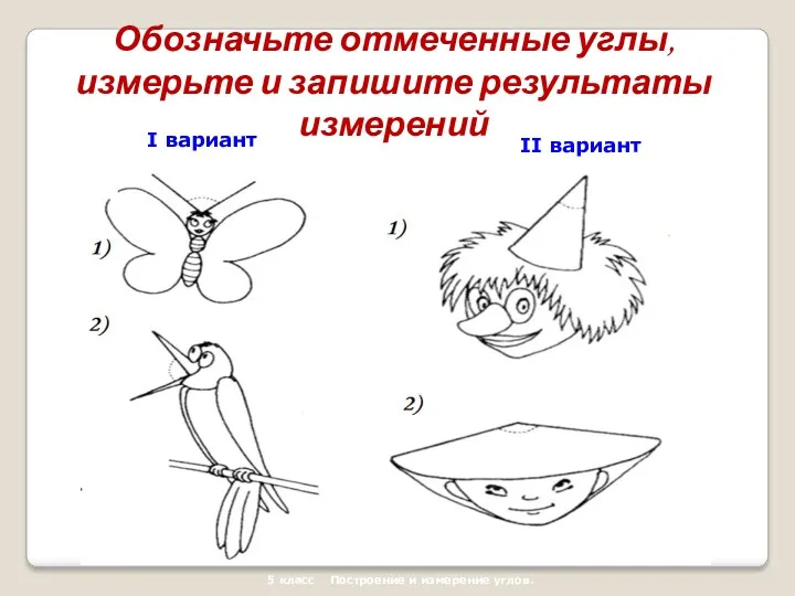 5 класс Построение и измерение углов. I вариант II вариант