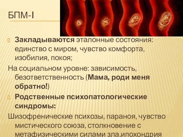 БПМ-I Закладываются эталонные состояния: единство с миром, чувство комфорта, изобилия,