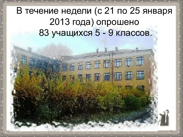 В течение недели (с 21 по 25 января 2013 года) опрошено 83 учащихся