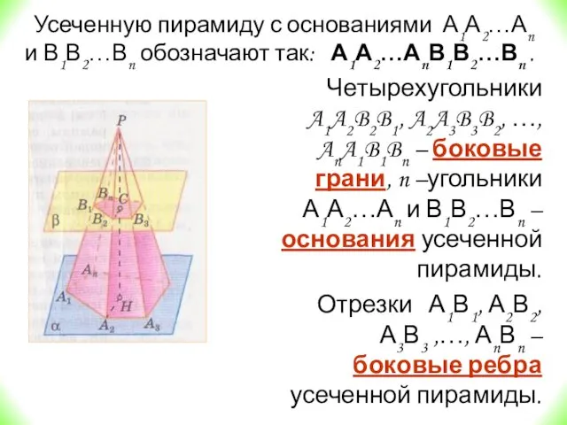 Четырехугольники A1A2B2B1, A2A3B3B2, …, AnA1B1Bn – боковые грани, n –угольники