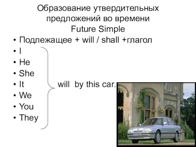 Образование утвердительных предложений во времени Future Simple Подлежащее + will