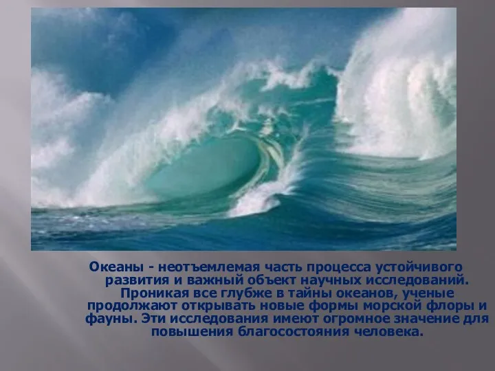 Океаны - неотъемлемая часть процесса устойчивого развития и важный объект