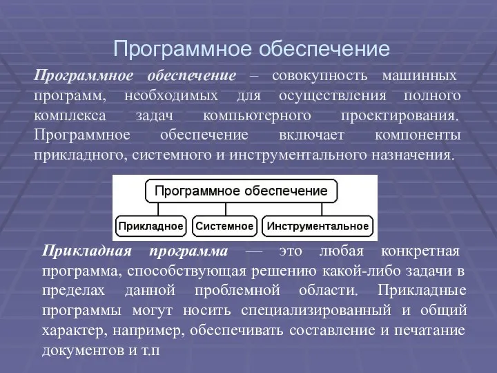 Программное обеспечение Программное обеспечение – совокупность машинных программ, необходимых для