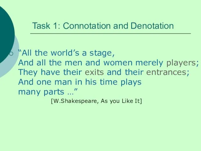 Task 1: Connotation and Denotation “All the world’s a stage,