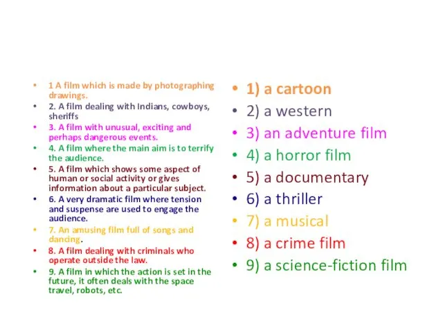 1 A film which is made by photographing drawings. 2.