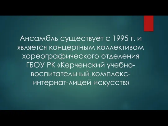 Ансамбль существует с 1995 г. и является концертным коллективом хореографического