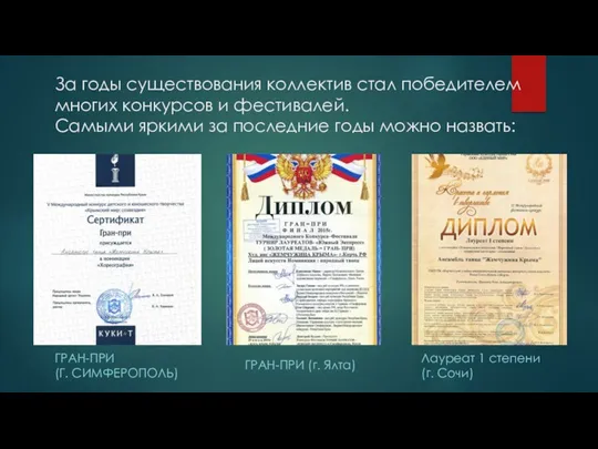 За годы существования коллектив стал победителем многих конкурсов и фестивалей.