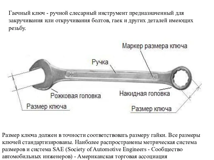 Гаечный ключ - ручной слесарный инструмент предназначенный для закручивания или