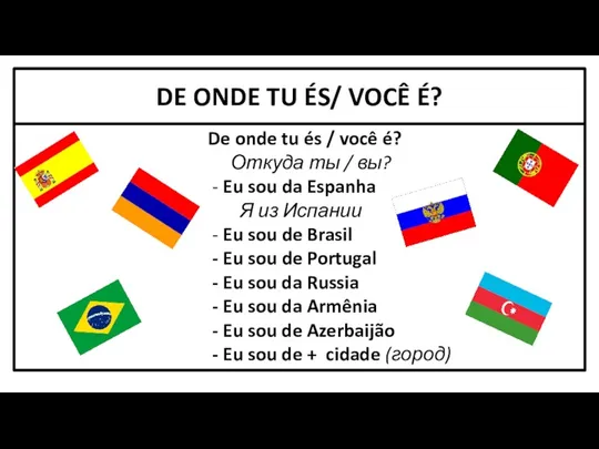 DE ONDE TU ÉS/ VOCÊ É? De onde tu és