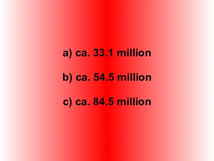 a) ca. 33.1 million b) ca. 54.5 million c) ca. 84.5 million