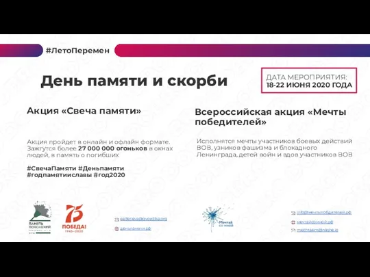 ДАТА МЕРОПРИЯТИЯ: 18-22 ИЮНЯ 2020 ГОДА Акция пройдет в онлайн