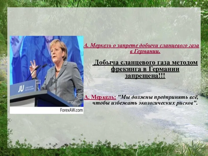 А. Меркель о запрете добычи сланцевого газа в Германии. Добыча