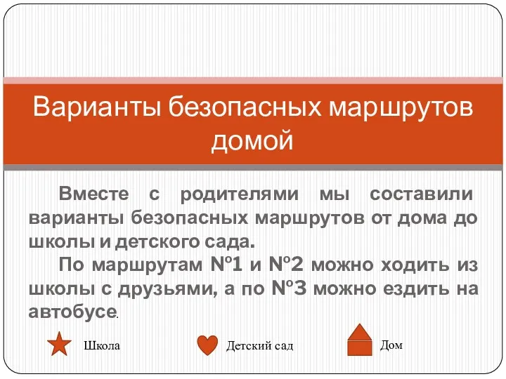 Варианты безопасных маршрутов домой Вместе с родителями мы составили варианты